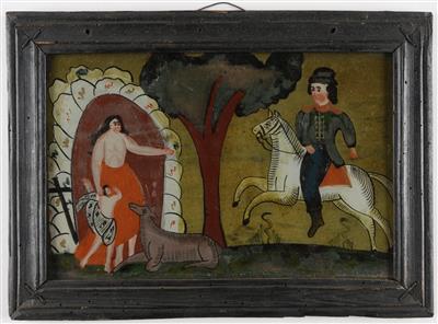 Hinterglasbild, Auffindung der Hl. Genoveva, frühes Sandl, Erste Hälfte 19. Jahrhundert - Spring auction