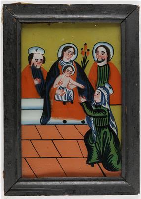 Hinterglasbild, Heilige Familie mit Hll. Anna und Joachim, Sandl in Oberösterreich, 19. Jahrhundert - Spring auction