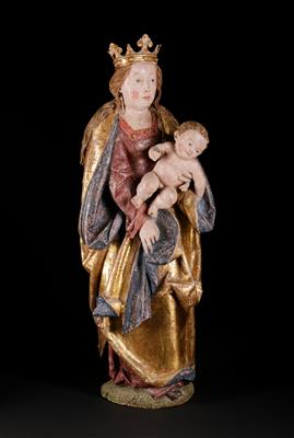Gotische Madonna mit Christuskind eines Meisters der Donauschule, um 1500 - Aukce podzim II