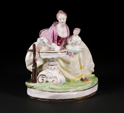 Mutter mit Kind beim PetitDejéuner, nach einem Modell der Kaiserlichen Porzellanmanufaktur Wien um 1760 - Aukce podzim II
