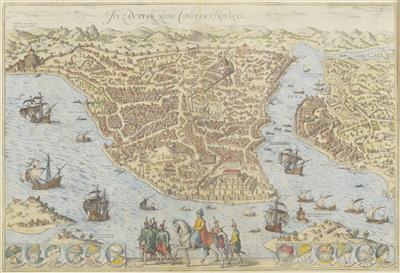 Georg Braun (Köln 1541-1622), Franz Hogenberg (Mecheln vor 1540-1590 Köln), Ansicht von Istanbul - Aukce podzim