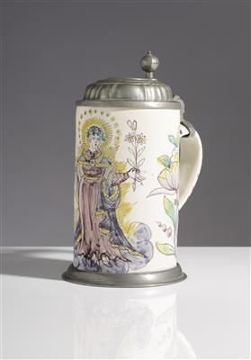 Barocker Walzenkrug "Maria Immaculata", Gmunden, Mitte 18. Jahrhundert - Spring Auction