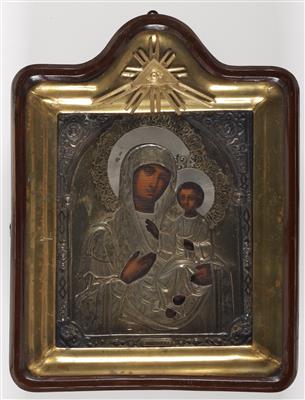 Russische Ikone, Gottesmutter mit Christuskind, "Hodegetria von Smolensk", Moskau, 19. Jahrhundert - Herbstauktion