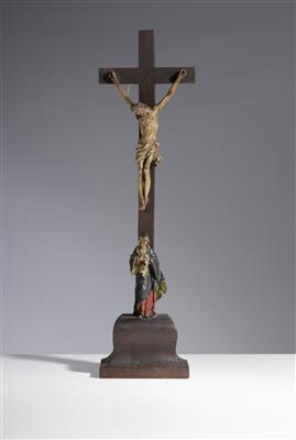 Tischstandkruzifix, oberösterreichischer Kulturkreis, Ende 18. Jahrhundert - Aukce podzim