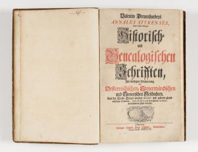 Steyr: Annales Styrenses, samt dessen übrigen Historisch- und Genealogischen Schriften, Valentin Preuenhueber, Nürnberg 1740 - Asta di autunno