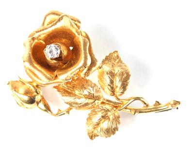 Brillantbrosche "Rose" ca. 0,25 ct- - Antiques, art and jewellery