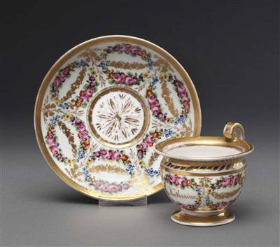 Namenstasse mit Untertasse, Prag, Böhmen, um 1830/40 - Kunst, Antiquitäten und Schmuck