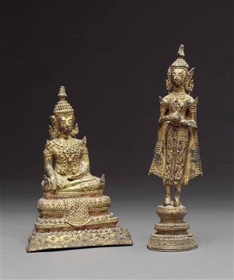 2 asiatische Tempelfiguren, Thailand, 20. Jhdt. - Kunst, Antiquitäten und Schmuck