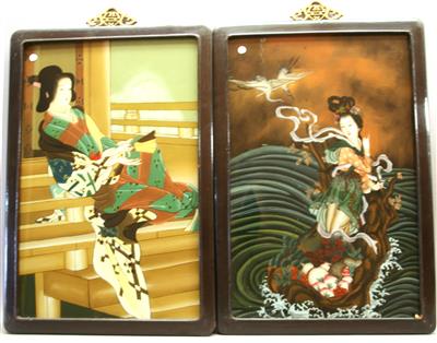 4 asiatische Hinterglasbilder, wohl China 20. Jhdt. - Arte, antiquariato e gioielli