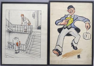 2 Karikaturen, Wien um 1930 - Kunst, Antiquitäten und Schmuck