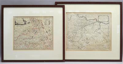 Konvolut von 2 gerahmten Landkarten: - Kunst, Antiquitäten und Schmuck