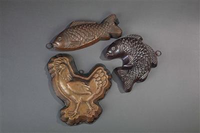 3 Kupfermodel in Fisch- und Hahnform - Antiques, art and jewellery