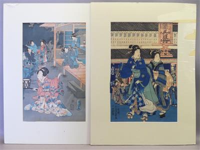 2 japanische Grafiken: a) Utagawa YOSHIKAZU - Kunst, Antiquitäten und Schmuck