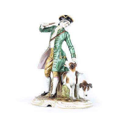 "Jäger in Rokoko-Kleidung mit zwei Hunden", Fa. Plaue - Arte, antiquariato e gioielli