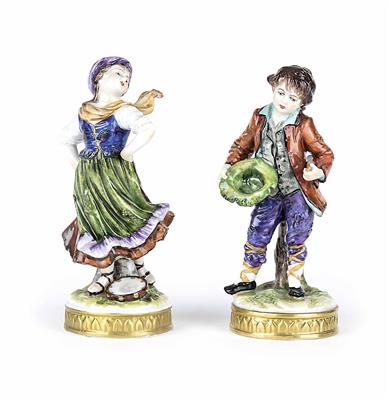 2 Figuren: "Strassenmusikant"und "Tänzerin mit Tamburin" Fa. Volkstedt (Thüringen), 20. Jdht. - Antiques, art and jewellery