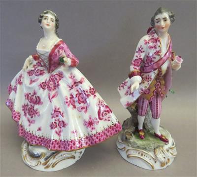 Galante Dame und Herr mit Rose, Passau, 1. Hälfte 20. Jhdt. - Kunst, Antiquitäten und Schmuck