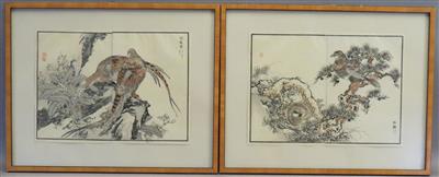 2 chinesische Farbholzschnitte von Gebirgsvögeln, 19./20. Jhdt. - Antiques, art and jewellery