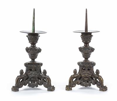 2 bronzerne Kerzenständer im Renaissance-Stil, 19. Jhdt. - Arte, antiquariato e gioielli