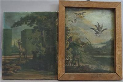 2 auf Leinwand aufgezogene kolorierte Kupferstiche nach Johann Elias RIDINGER - Arte, antiquariato e gioielli