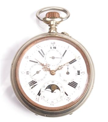 Herrentaschenuhr mit Chronograph und Vollkalender - Antiques, art and jewellery