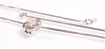 Brillantdiamantanhänger zus. ca. 0,70 ct, an Fassonhalskette - Kunst, Antiquitäten und Schmuck