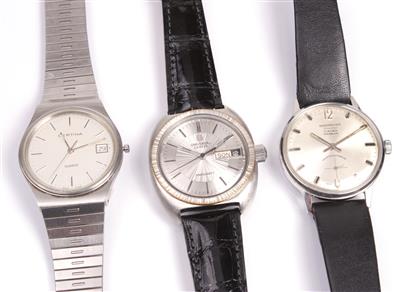 3 Herrenarmbanduhren "Bergmayer", "Certina Quartz" und "Universal-Geneve - Uniquartz" - Antiques, art and jewellery