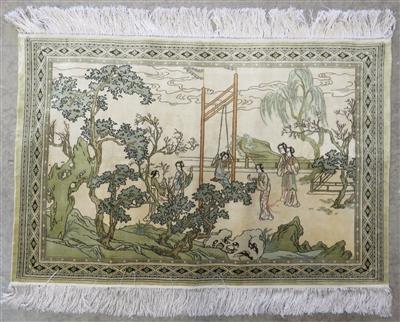 Seidenteppich ca. 61 x 91 cm, China, neuzeitlich - Bilder und Grafiken des 20.Jhdts