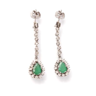 2 Diamant Smaragdohrsteckgehänge - Antiques, art and jewellery