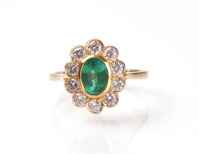 Brillant Smaragdring zus. ca.0,60 ct - Antiques, art and jewellery