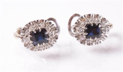 2 Diamant Saphirohrsteckclipse - Antiques, art and jewellery