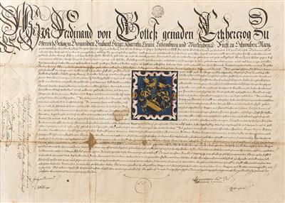 Wappenbrief von Erzherzog Ferdinand von Österreich für Andreas, - Umění, starožitnosti, šperky