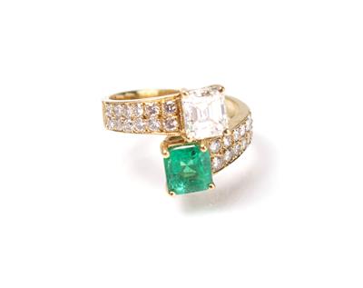Diamant Smaragd Ring zus. ca.2,05 ct - Umění, starožitnosti, šperky