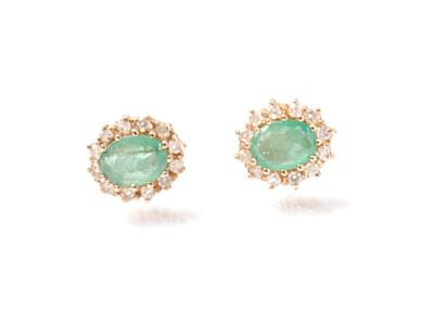 2 Diamant Smaragdohrstecker zus. ca. 0,40 ct - Umění, starožitnosti, šperky