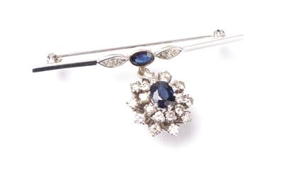 Brillant-DiamantSaphirbrosche zus. ca. 1,05 ct - Antiques, art and jewellery