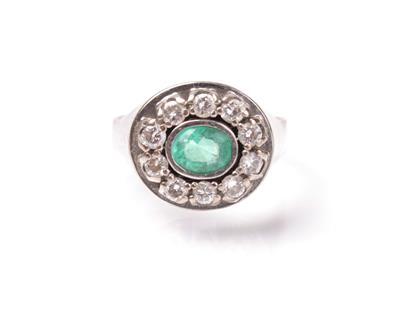 Brillant-Smaragdring Brillanten zus. ca. 0,60 ct - Antiques, art and jewellery