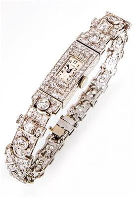 LIGA Art Deco Altschliffbrillantdamenuhrarmband, zus. ca. 4,40 ct, - Klenoty