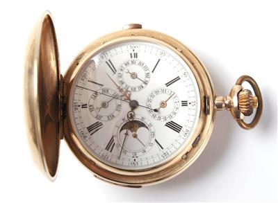 Taschenuhr mit Viertelstundenrepetion, Kalendarium und Chronograph - Gioielli