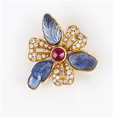 Brillantbrosche Blüte zusammen ca. 0,80 ct - Antiques, art and jewellery