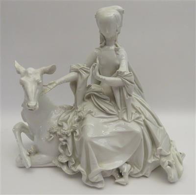 Dame auf Hirschkuh, Entwurf Paul Scheurich (New York 1883 - 1945 Brandenburg), Meissen 20. Jhdt. - Klenoty, umění a starožitnosti