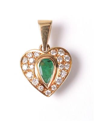 Brillant-Smaragdanhänger zus. ca. 0,70 ct - Jewellery, antiques and art