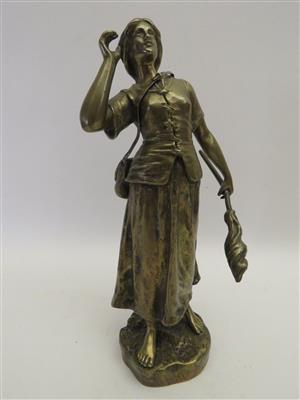 Mädchen mit Spinnrocken, nach O. Ruffony (gest. 1925), Frankreich um 1920 - Gioielli, arte e antiquariato