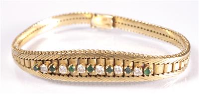 Brillant-Smaragdarmkette zus. ca. 0,40 ct - Jewellery, antiques and art