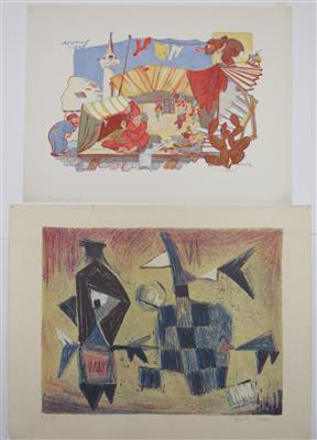 2 Grafiken: Johanna Jank-Leden; Oskar Laske (Farblithografien), 2. Hälfte 20. Jahrhundert - Salzburger Grafiksommer