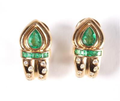 2 Brillant-Smaragdohrsteckclipse zus. ca. 0,30 ct - Jewellery, antiques and art