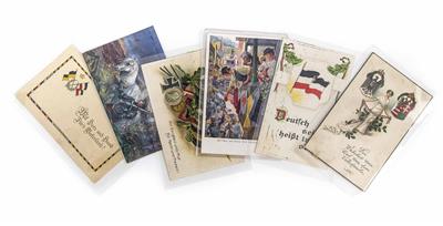 Konvolut von 214 färbigen und Schwarz-Weiß-Patriotika Ansichtskarten, - Jewellery, antiques and art