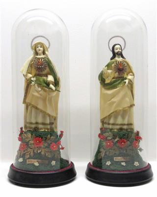 Zwei Wachsfiguren mit Glassturz, Ende 19./Anfang 20. Jahrhundert - Schmuck, Kunst und Antiquitäten