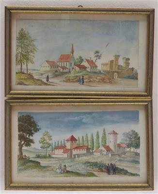 Zwei Miniatur-Aquarelle, spätes 19. Jahrhundert - Gioielli, arte e antiquariato