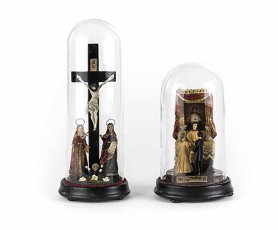 Zwei Wachsfigurengruppen mit Glassturz, Ende 19./Anfang 20. Jahrhundert - Schmuck, Kunst und Antiquitäten