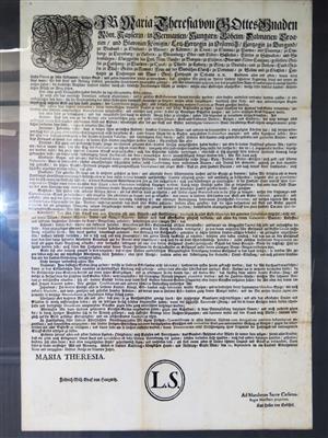 Patent (Regierungsdruck als Flugblatt) Kaiserin Mano Theresia, Wien, 12. 9. 1749 - Klenoty, umění a starožitnosti