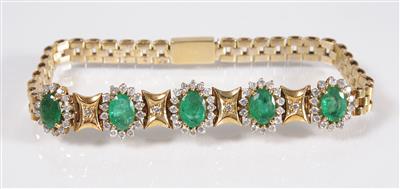 Diamant-Smaragdarmkette zus. ca. 1,20 ct - Klenoty, umění a starožitnosti